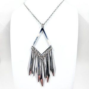 Shiny Silver Tone Elegant Fringe Pendant 30” Chain Necklace